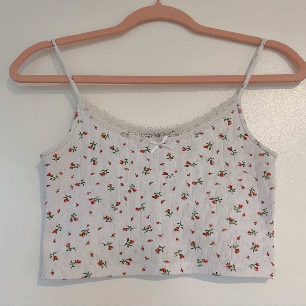 Brandy Melville red rose white floral Skylar tank